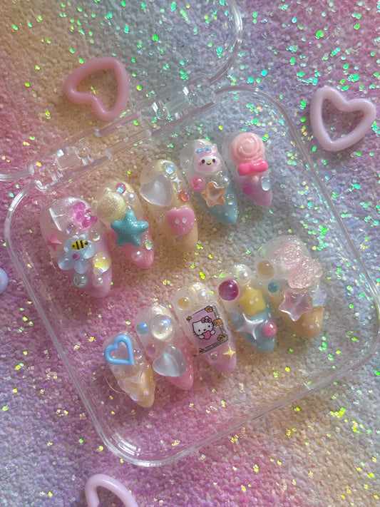 Kawaii Pastel Kei Chunky Handmade Press On Nails - Ready to Ship