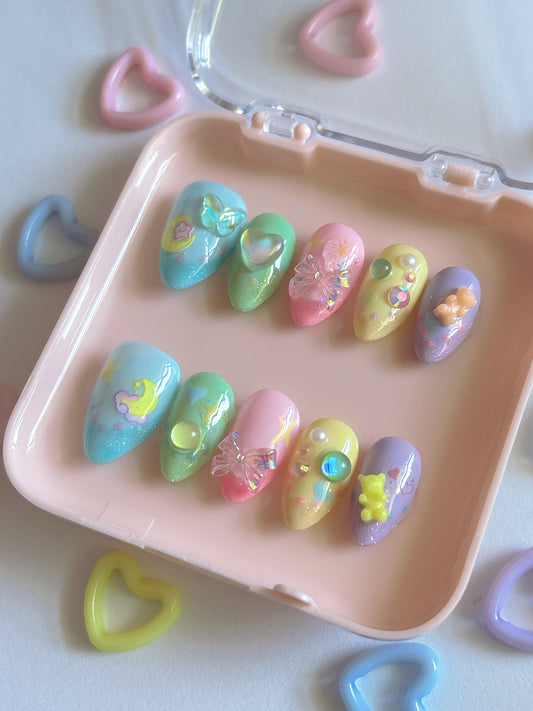Kawaii Dreamy Bubbles Handmade Press On Nails - Ready to Ship