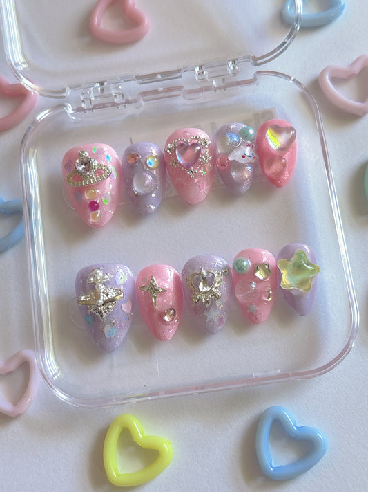 Kawaii Glam Bubbles Handmade Press On Nails - Ready to Ship