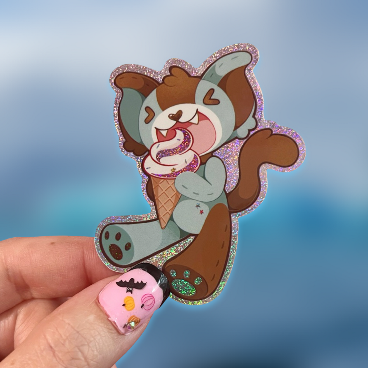 Mint Chip Nom Noopy Glittery Sticker