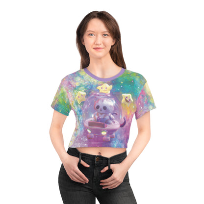 Space Kitty Cart 3D AOP Crop Top