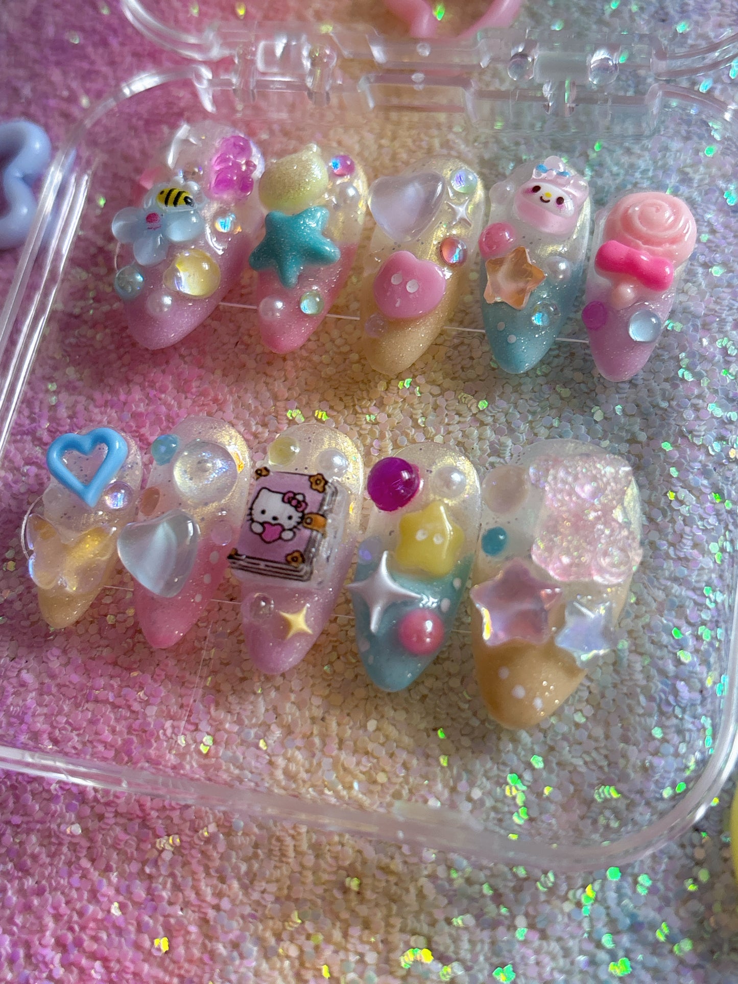 Kawaii Pastel Kei Chunky Handmade Press On Nails - Ready to Ship