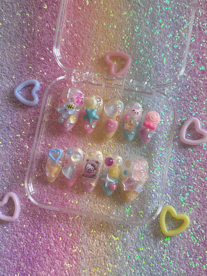 Kawaii Pastel Kei Chunky Handmade Press On Nails - Ready to Ship