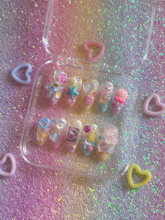 Kawaii Pastel Kei Chunky Handmade Press On Nails - Ready to Ship