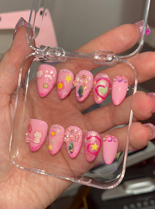 Kawaii Handmade Sugar Bunny Press On Nails [Medium Almond]