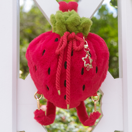 Luxe Velour Soft Strawberry Drawstring Bag [RED] - SALE!
