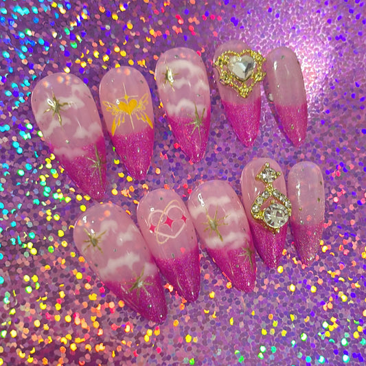 Pink Starlight OOAK Press on Nails