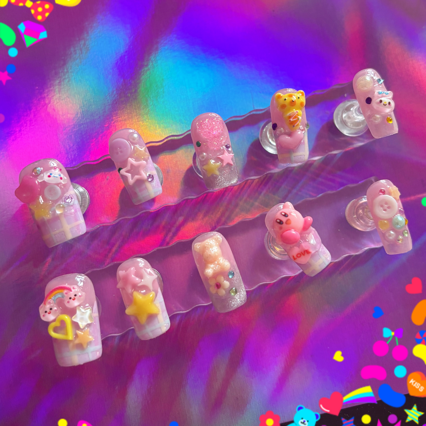 Kawaii Gingham Pastel Kei Chunky Handmade Press On Nails