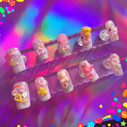 Kawaii Gingham Pastel Kei Chunky Handmade Press On Nails