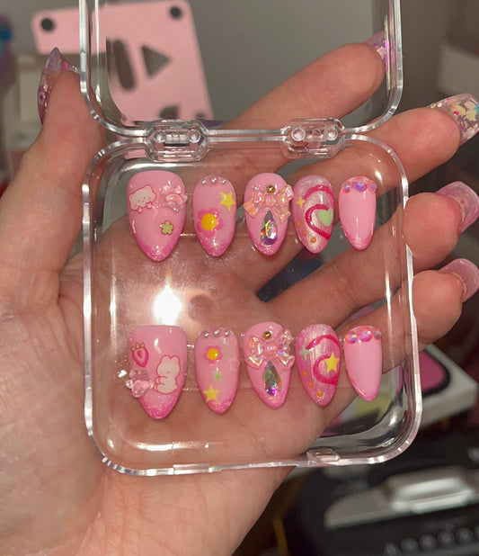Kawaii Handmade Sugar Bunny Press On Nails [Medium Almond]
