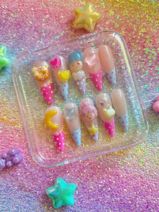 Twin Stars Kawaii XL Stiletto Press On Nails - Ready To Ship!