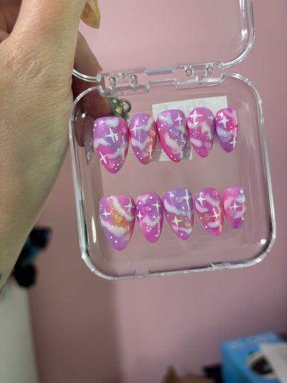 Kawaii Handmade Nebula Galaxy Press On Nails OOAK - Ready To Ship!