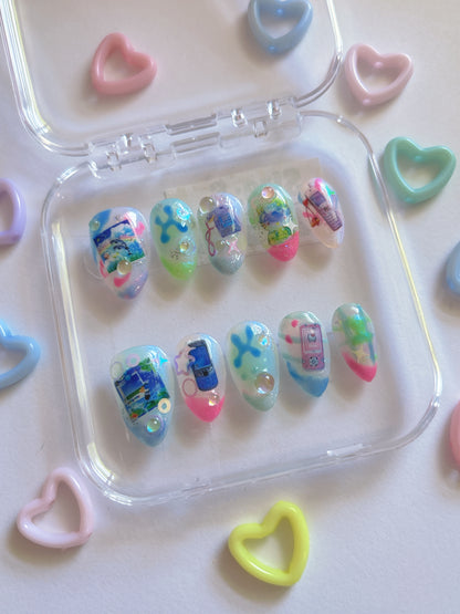 Kawaii Handmade Frutiger Ero Press On Nails - Ready to Ship