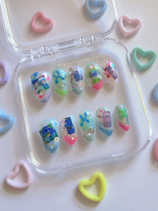 Kawaii Handmade Frutiger Aero Press On Nails - Ready to Ship