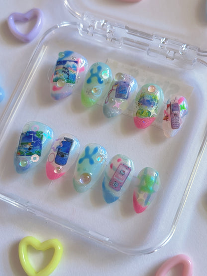 Kawaii Handmade Frutiger Ero Press On Nails - Ready to Ship