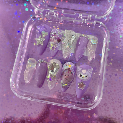 Lilac Glam Kitty OOAK Press On Nails