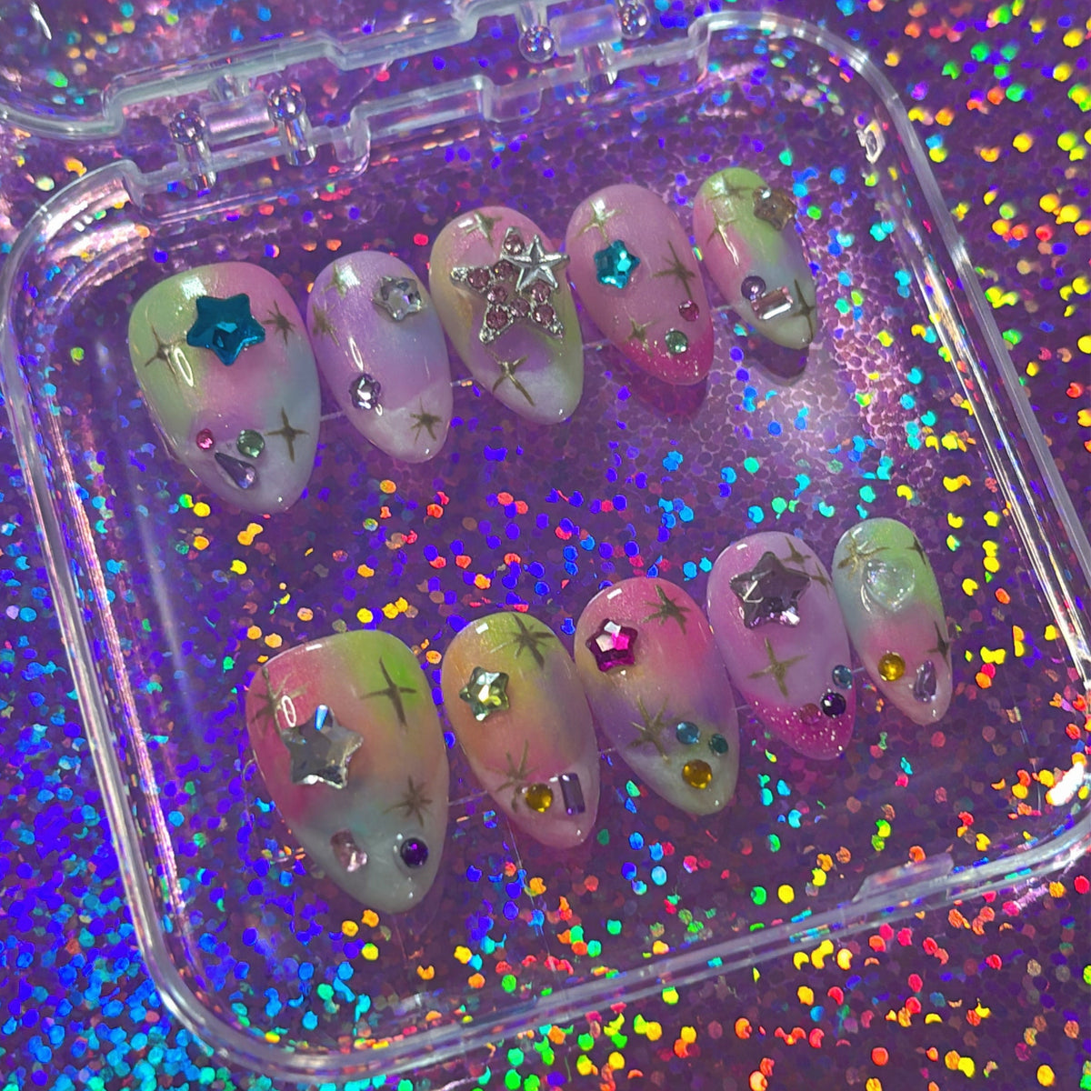 Pop Kei Pastel Starry OOAK Press On Nails