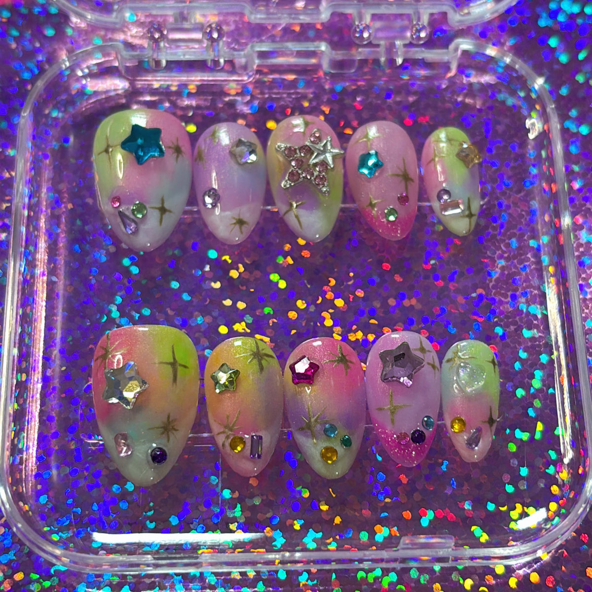 Pop Kei Pastel Starry OOAK Press On Nails