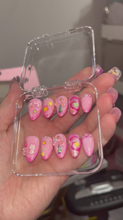 Kawaii Handmade Sugar Bunny Press On Nails [Medium Almond]